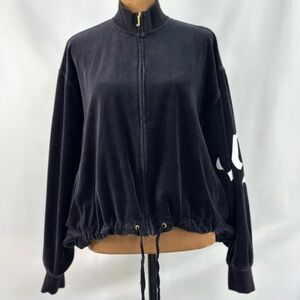 Juicy Couture Y2K Velour Zip Jacket Womens Medium Black Cropped Logo Track M
